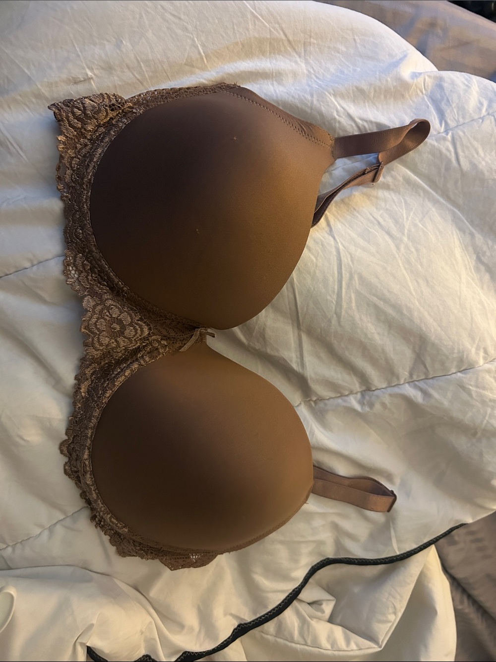 Woman Within Smooth Lace-Trim Bra in Brown